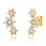 TAI JEWELRY Earrings Triple Opal Flower Climber Earrings