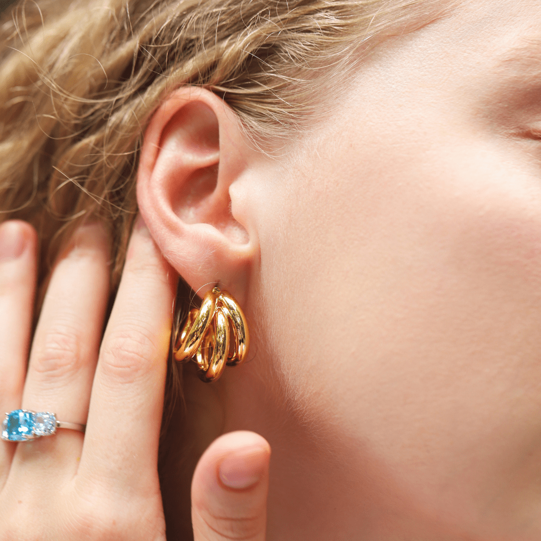TAI JEWELRY | Triple Row Tubular Gold Hoop | Earrings |