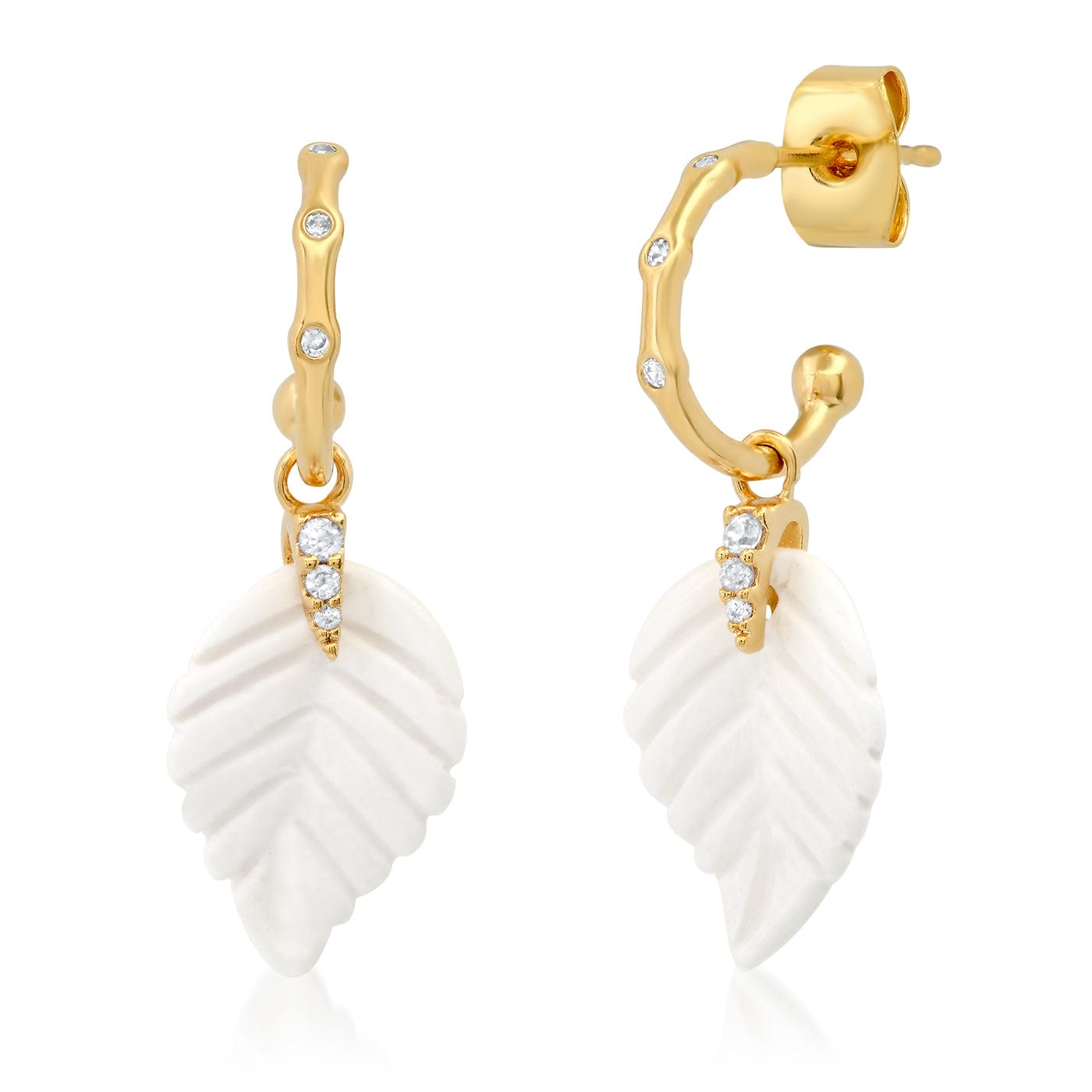 TAI JEWELRY Earrings White Feather Huggies