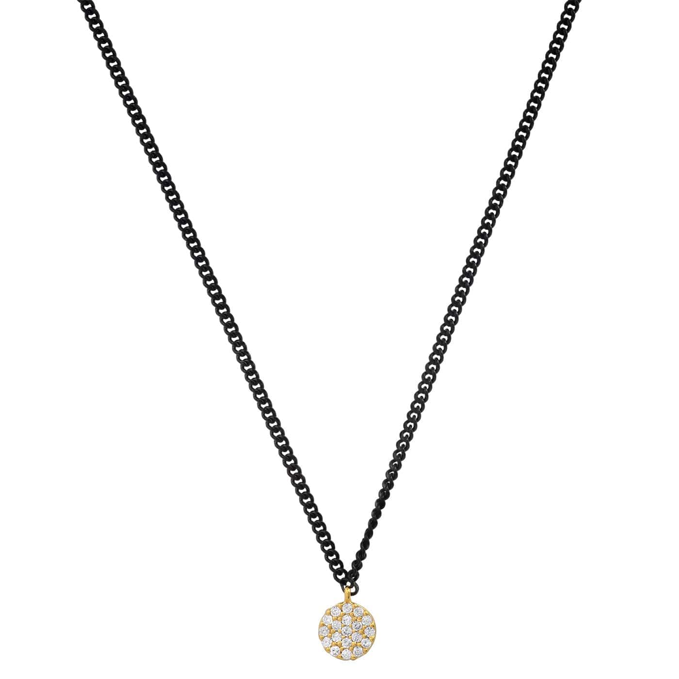 TAI JEWELRY | Black Cable Chain with Gold Pave CZ Disc | Necklace |