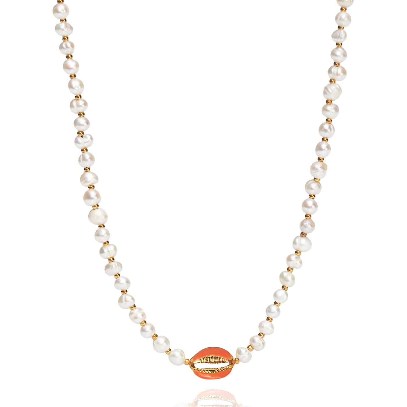 TAI JEWELRY Necklace Peach Cowrie Pearl Beaded Necklace