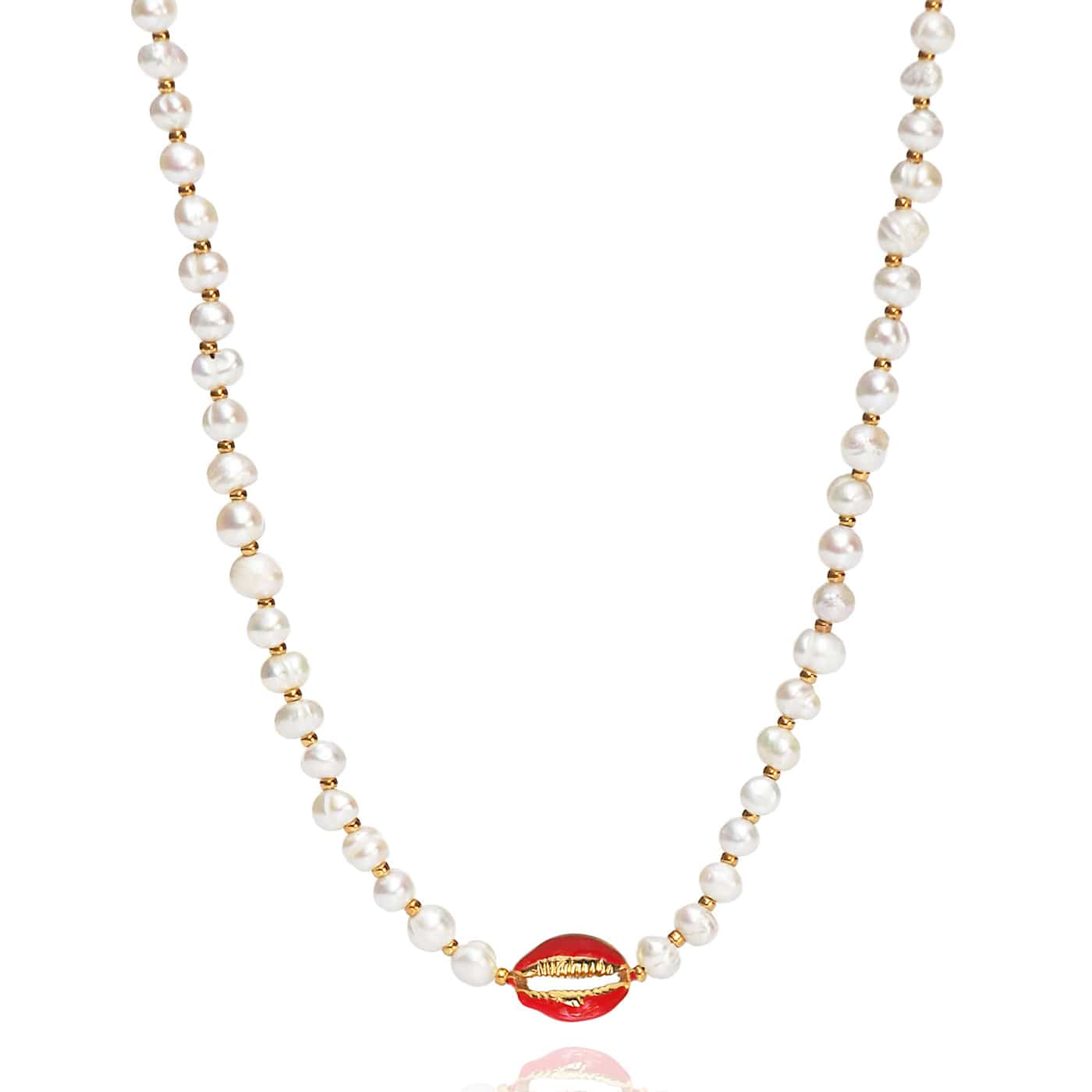 TAI JEWELRY Necklace Red Cowrie Pearl Beaded Necklace