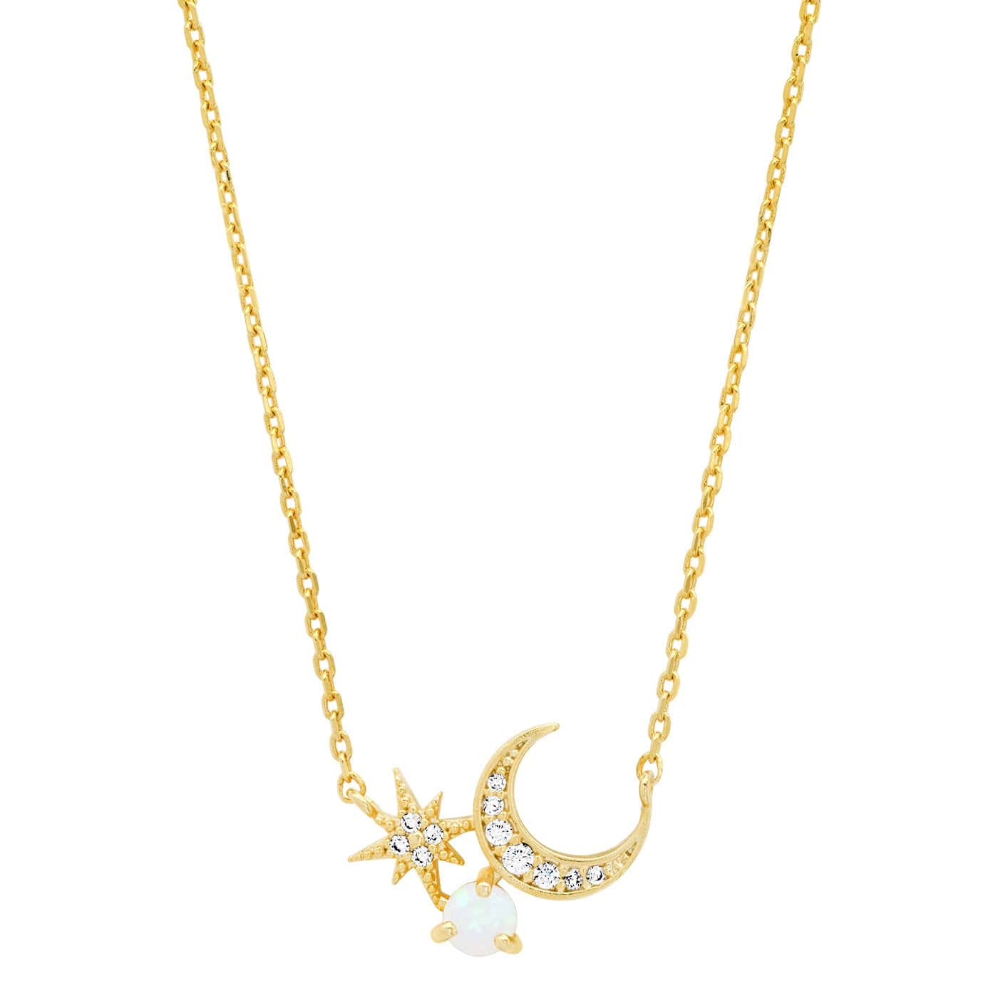 TAI JEWELRY Necklace Crescent Moon And Starburst Pendant With Opal Accent