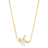 TAI JEWELRY | Crescent Moon and Starburst Pendant with Opal Accent | Necklace |