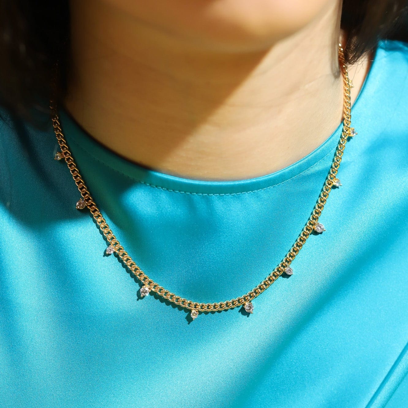 TAI JEWELRY Necklace Curb Chain With CZ Stations