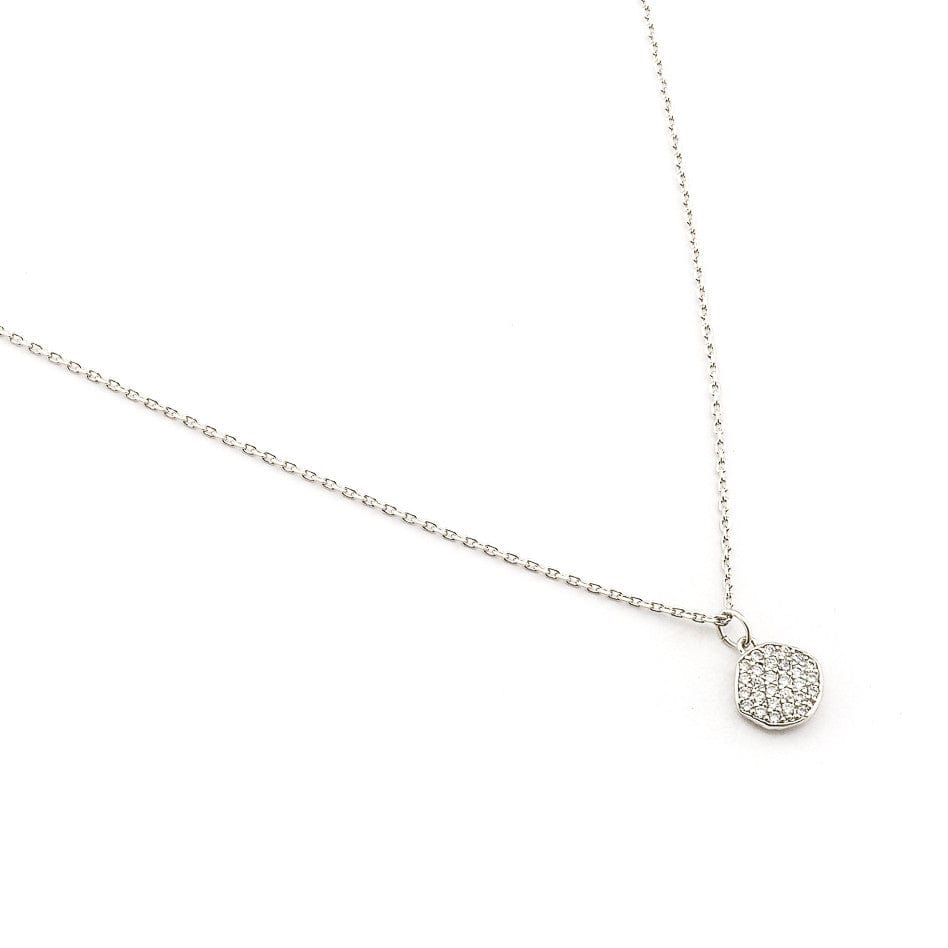 TAI JEWELRY Necklace Silver Cz Wavy Disc Pendant Necklace