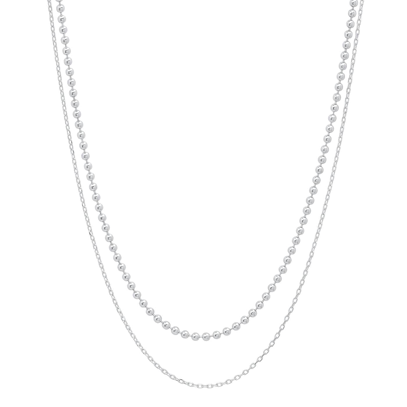TAI JEWELRY Necklace Silver Double Chain Layering Necklace