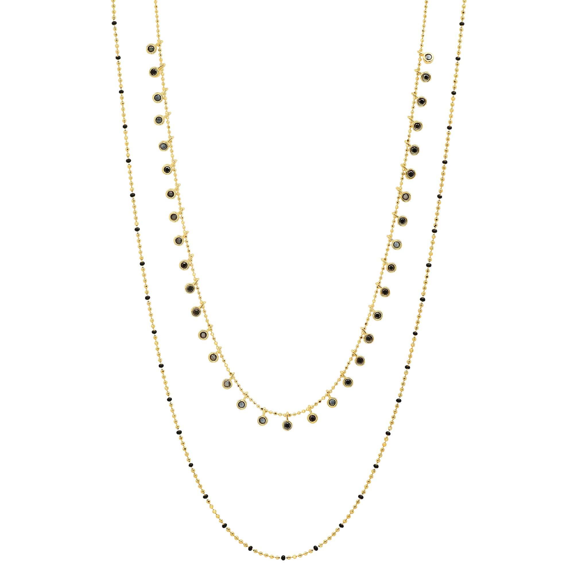 TAI JEWELRY | Double-Layered Ball Chain Necklace With CZ Accents | Necklace |