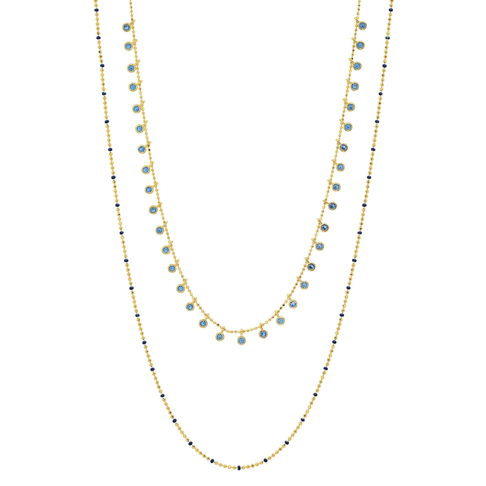 TAI JEWELRY | Double-Layered Ball Chain Necklace With CZ Accents | Necklace |