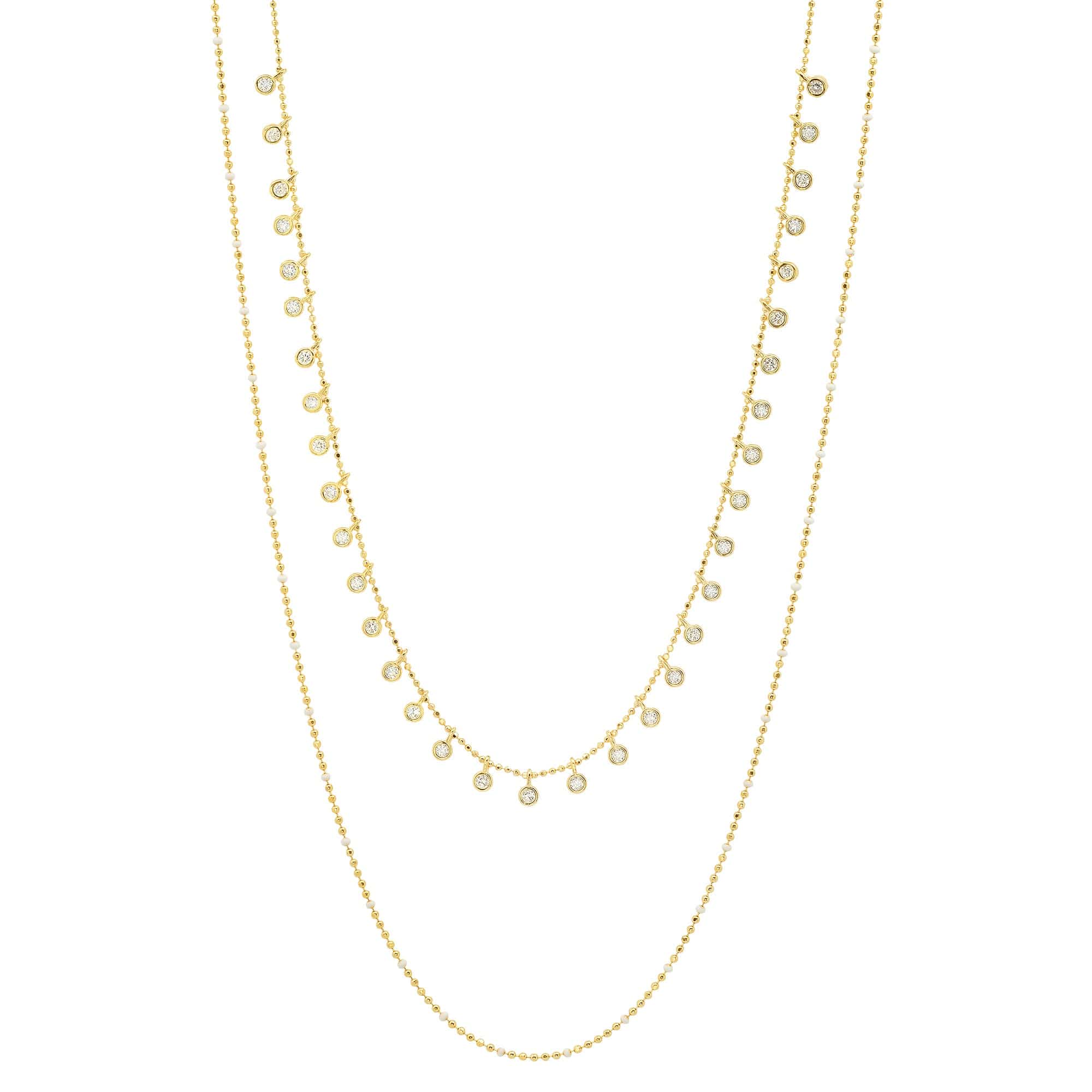 TAI JEWELRY | Double-Layered Ball Chain Necklace With CZ Accents | Necklace |
