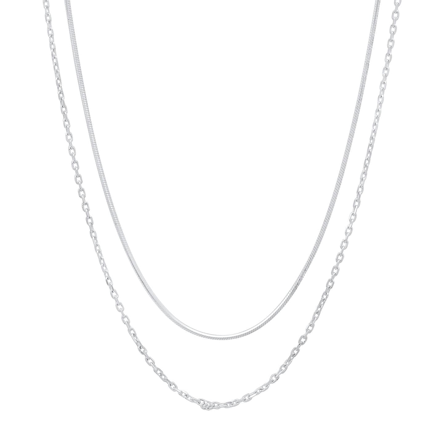 TAI JEWELRY Necklace Silver Double Link And Snake Chain Necklace