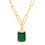 TAI JEWELRY | Emerald and CZ Bezel Charm Gold Link Necklace | Necklace |