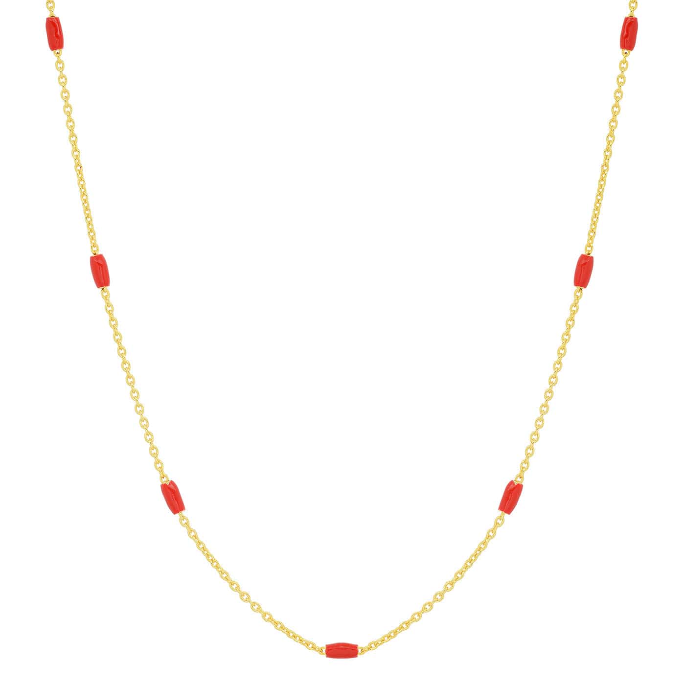 TAI JEWELRY Necklace Red Enamel Bead Chain