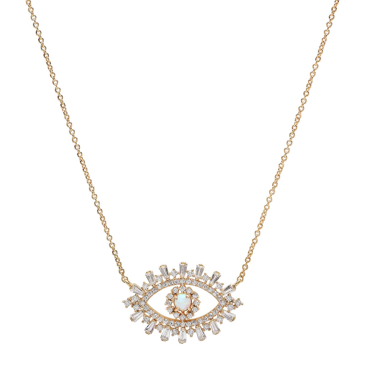 TAI JEWELRY | Evil Eye Necklace With Opal Center And Baguette CZ | Necklace |