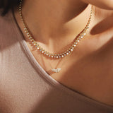 TAI JEWELRY | Gold Ball Necklace with Alternating CZ and Pearl Stones | Necklace |
