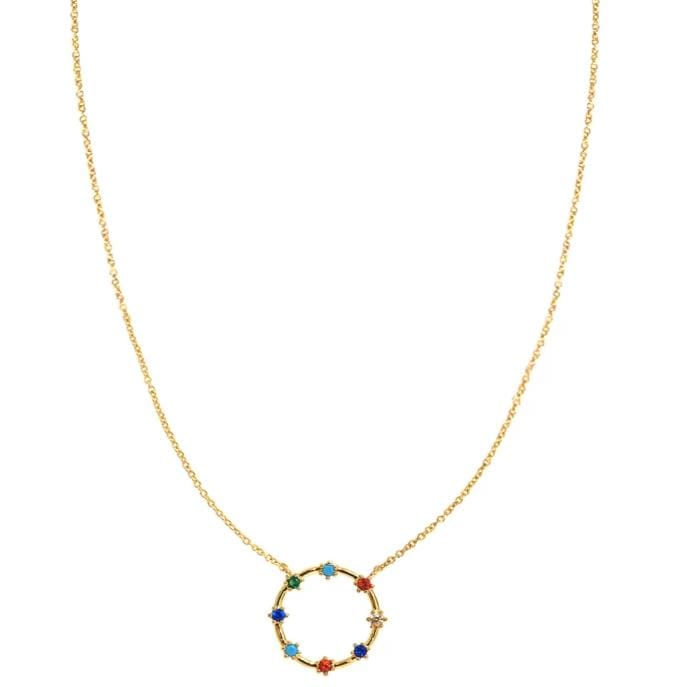 TAI JEWELRY Necklace Gold Circle Necklace With 8 Stone Accents