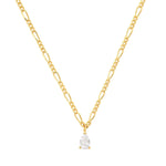 TAI JEWELRY Necklace Gold Figaro Chain with Pear Shape CZ Pendant