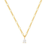 TAI JEWELRY Necklace Gold Figaro Chain with Pear Shape CZ Pendant