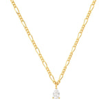 TAI JEWELRY Necklace Gold Figaro Chain with Pear Shape CZ Pendant