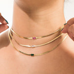 TAI JEWELRY | Gold Herringbone Necklace with Jewel Center | Necklace |