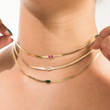TAI JEWELRY | Gold Herringbone Necklace with Jewel Center | Necklace |