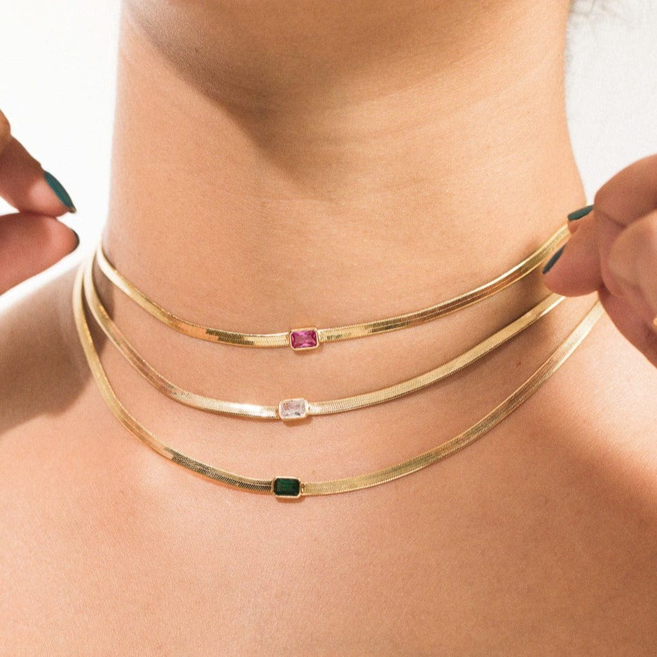 TAI JEWELRY | Gold Herringbone Necklace with Jewel Center | Necklace |