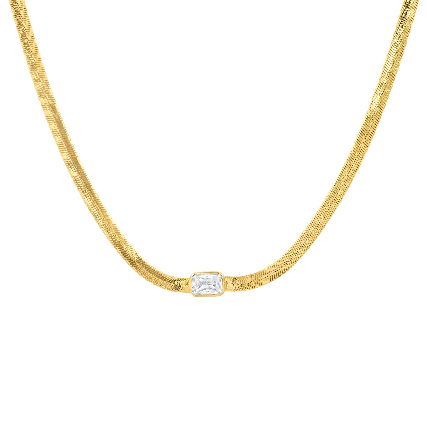TAI JEWELRY | Gold Herringbone Necklace with Jewel Center | Necklace |