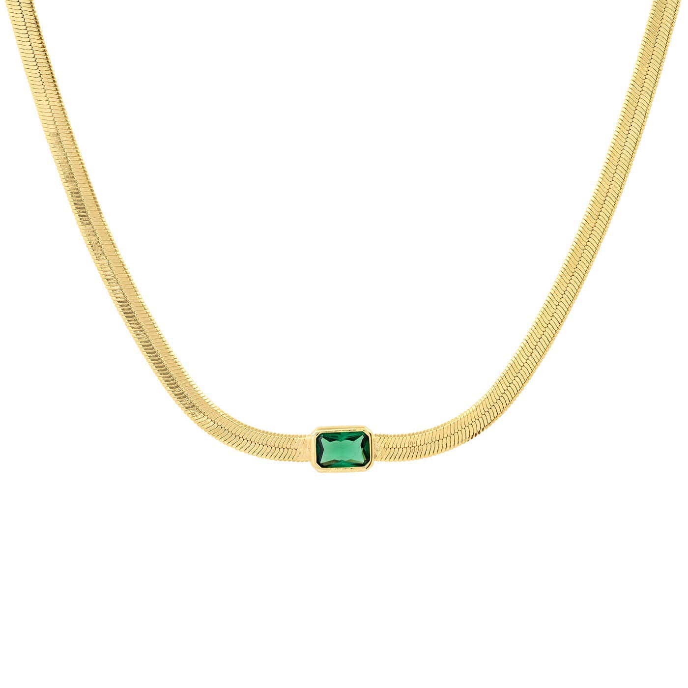 TAI JEWELRY | Gold Herringbone Necklace with Jewel Center | Necklace |