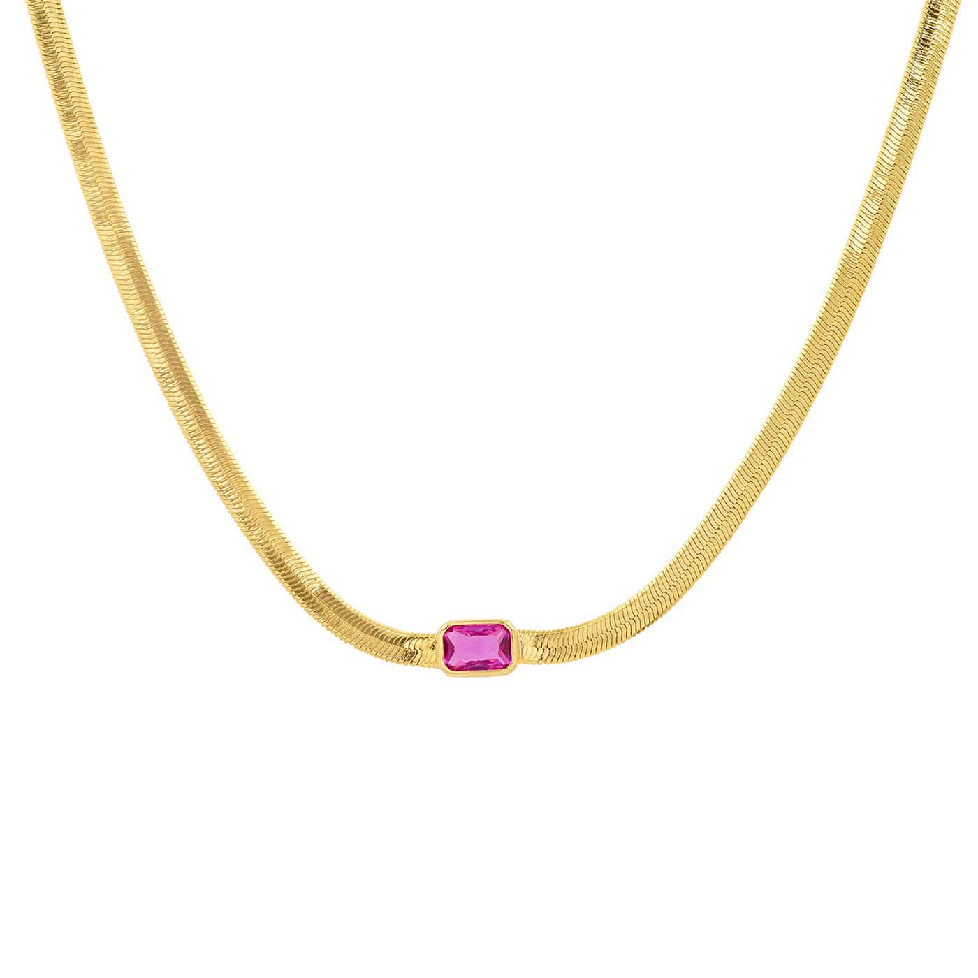 TAI JEWELRY | Gold Herringbone Necklace with Jewel Center | Necklace |