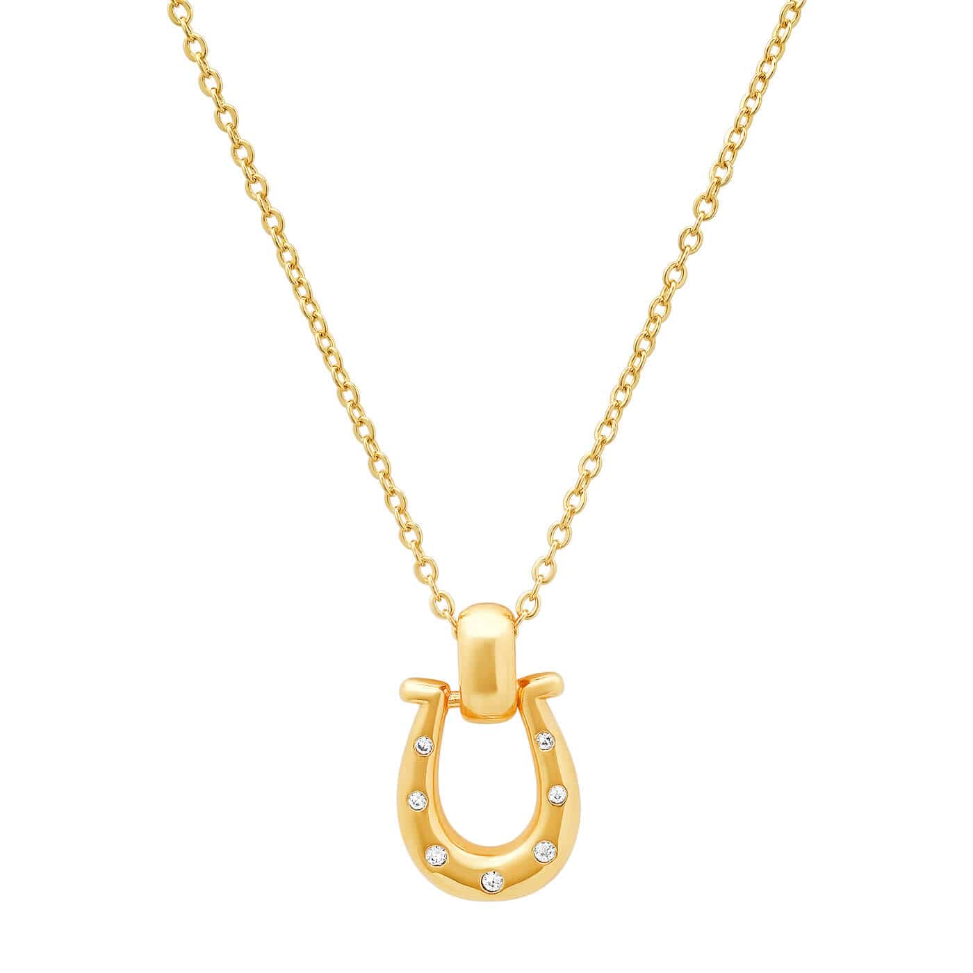 TAI JEWELRY Necklace Gold Horseshoe Necklace with Embedded CZ Stones