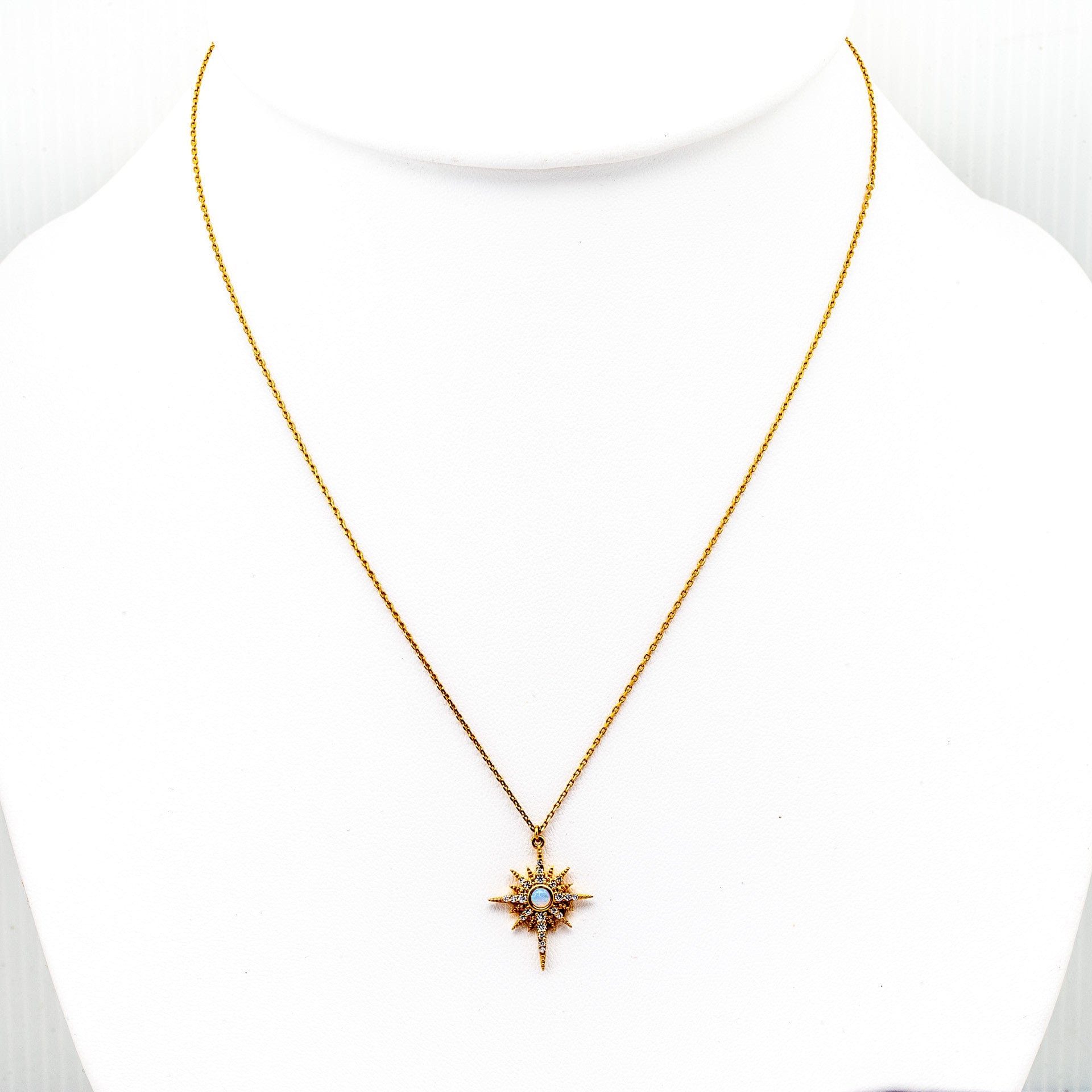 TAI JEWELRY Necklace Gold Starburst With Opal Stone Center