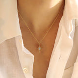 TAI JEWELRY Necklace Gold Starburst With Opal Stone Center