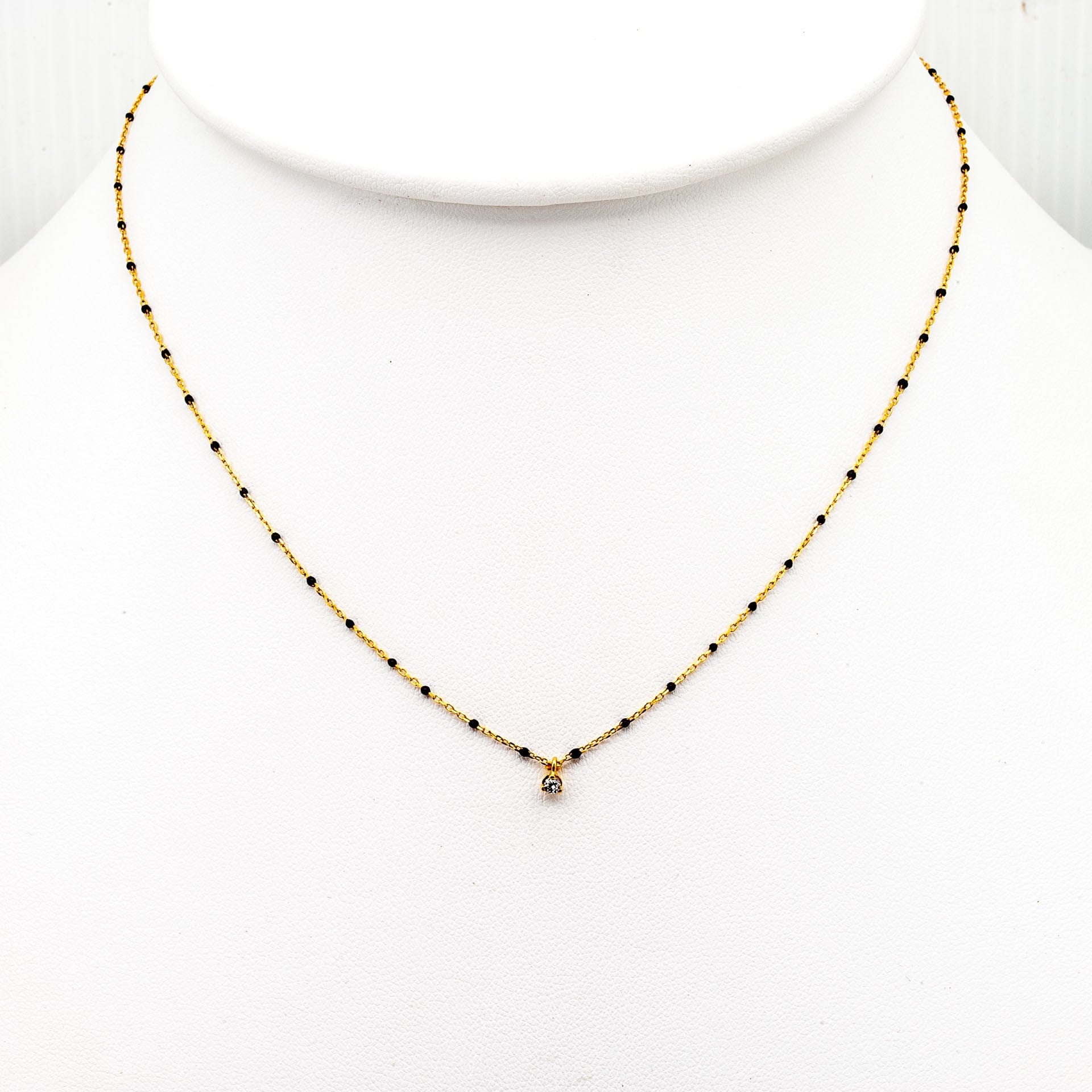 TAI JEWELRY Necklace Gold Vermeil Enamel Necklace With Multiple Cz/Black Stones