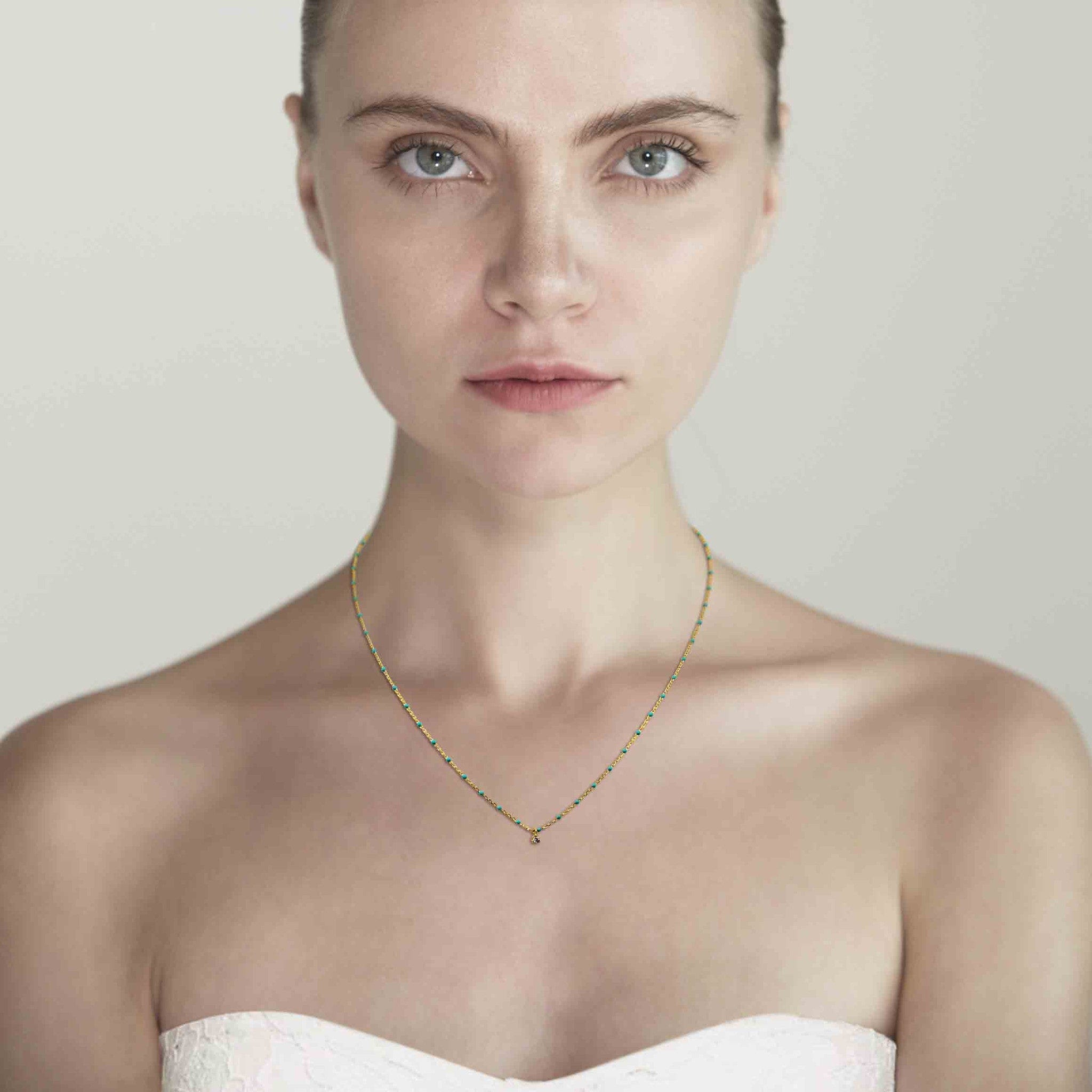 TAI JEWELRY Necklace Gold Vermeil Enamel Necklace With Multiple Cz/Turquoise Stones