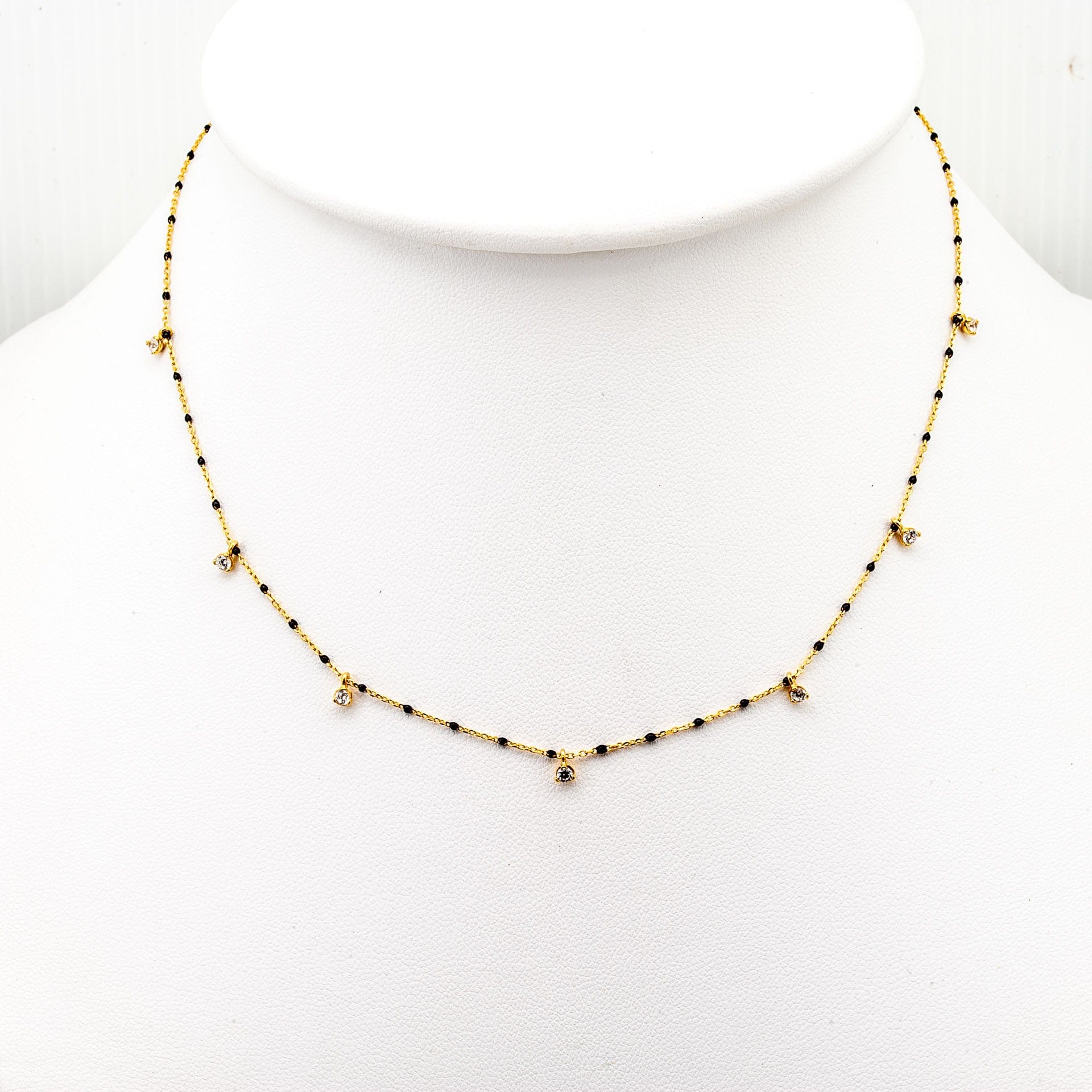 TAI JEWELRY Necklace Gold Vermeil Enamel With Stationed Charm Necklace (Black)