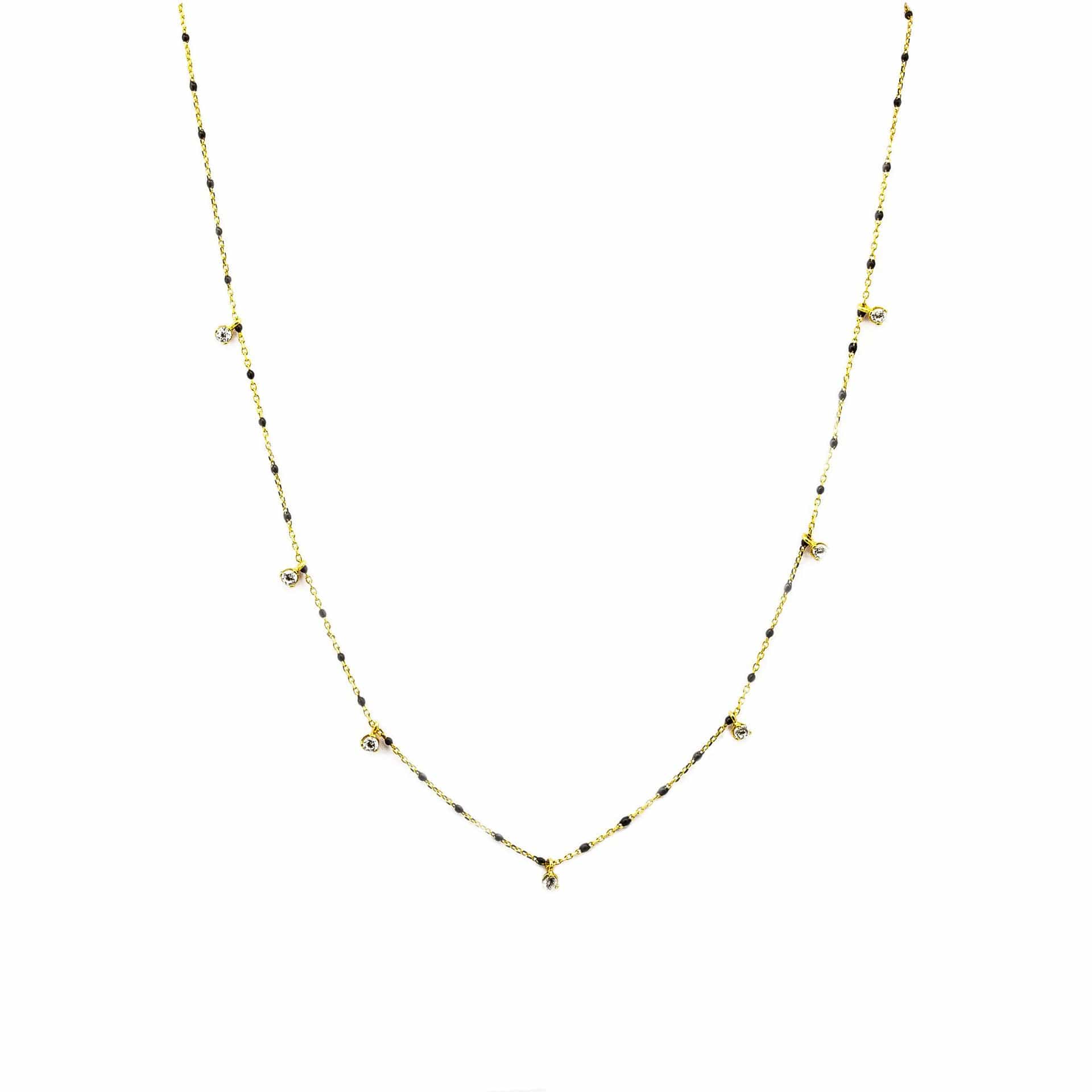TAI JEWELRY Necklace Gold Vermeil Enamel With Stationed Charm Necklace (Black)