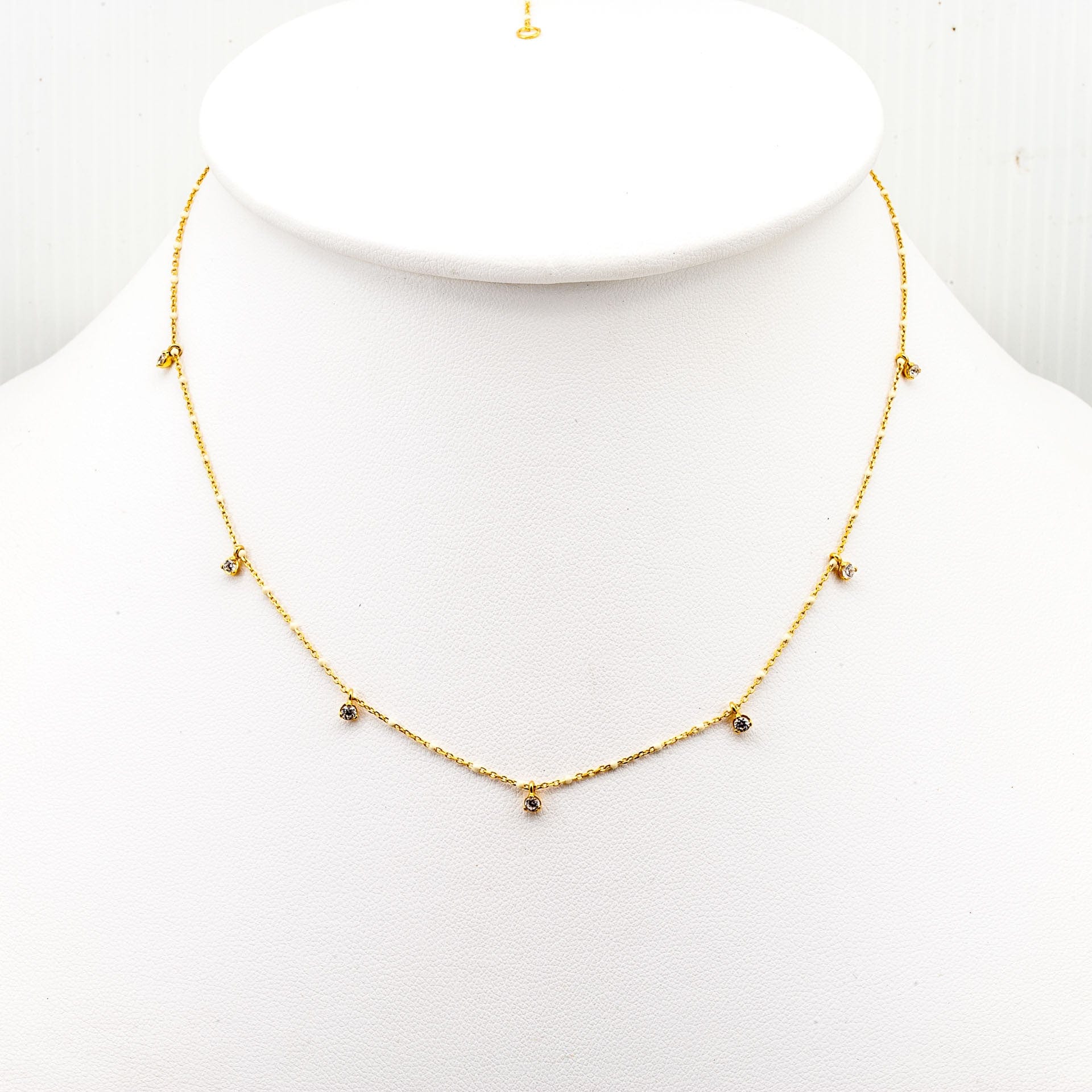 TAI JEWELRY Necklace Gold Vermeil Enamel With Stationed Charm Necklace (White)