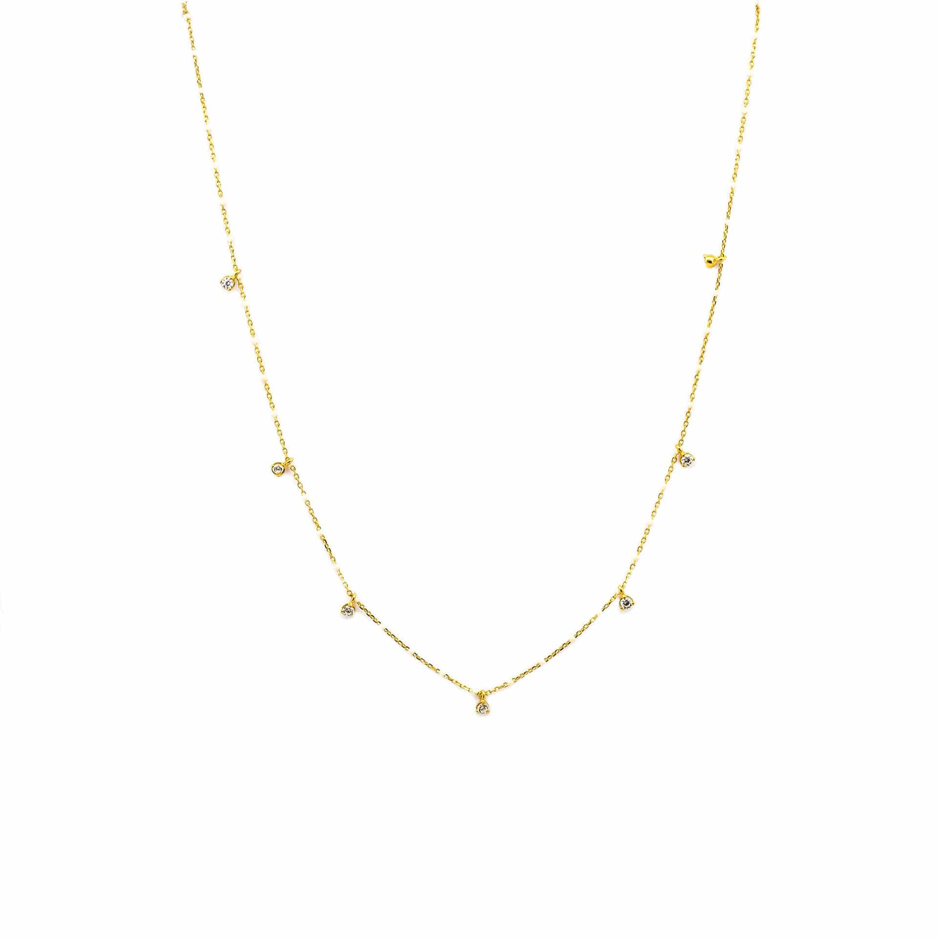 TAI JEWELRY Necklace Gold Vermeil Enamel With Stationed Charm Necklace (White)
