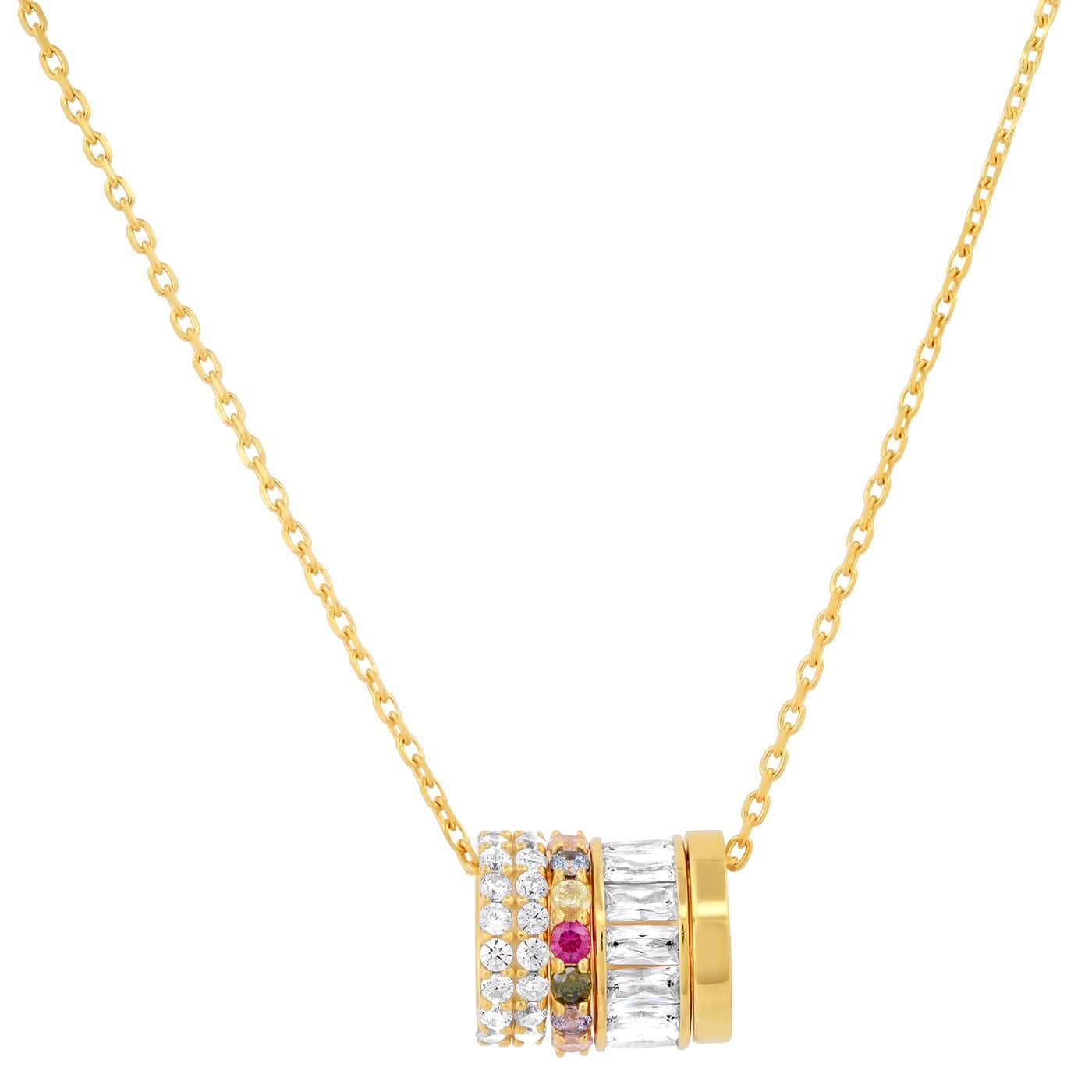 TAI JEWELRY | Gold Vermeil Necklace with Clear and Rainbow CZ Rondelles | Necklace |