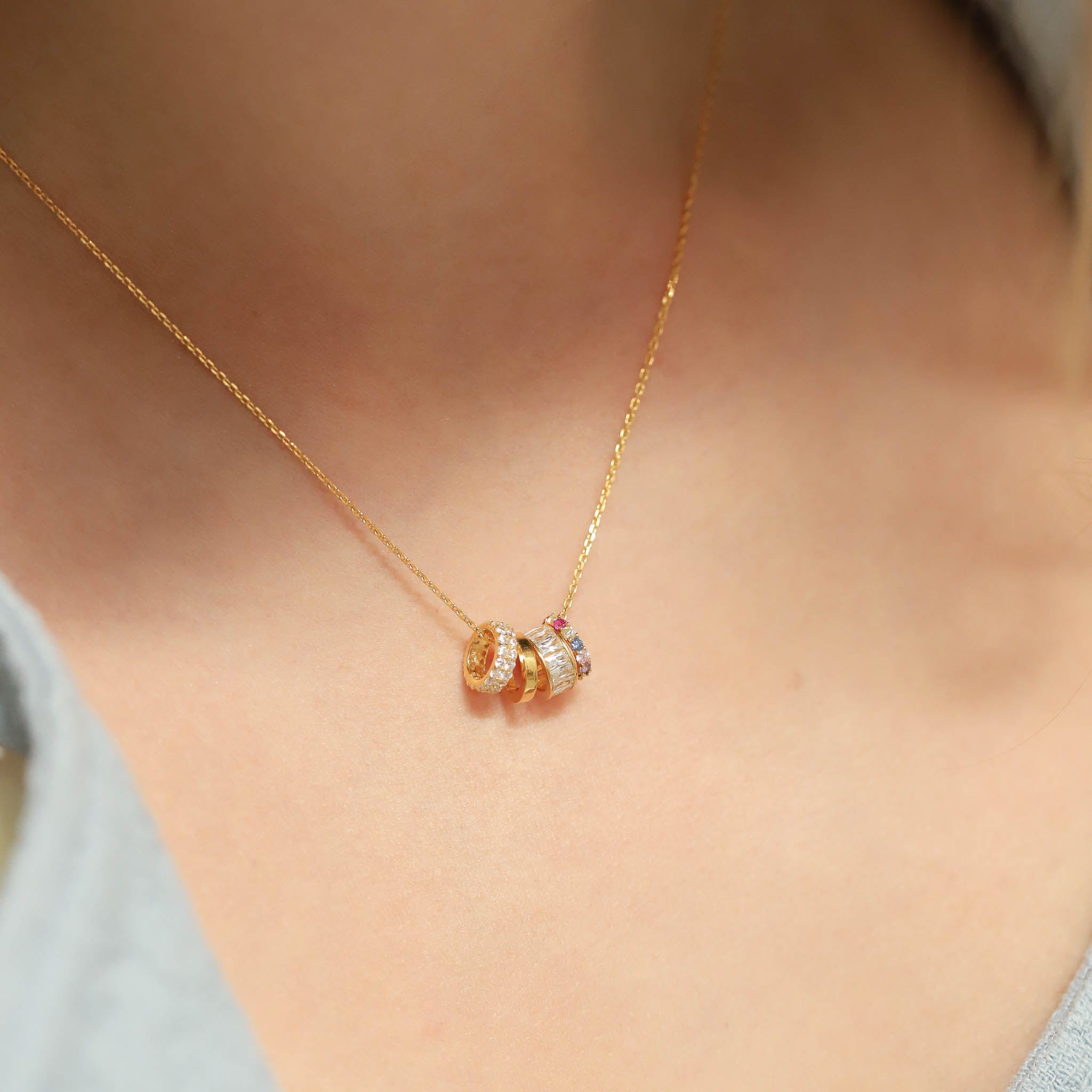 TAI JEWELRY | Gold Vermeil Necklace with Clear and Rainbow CZ Rondelles | Necklace |