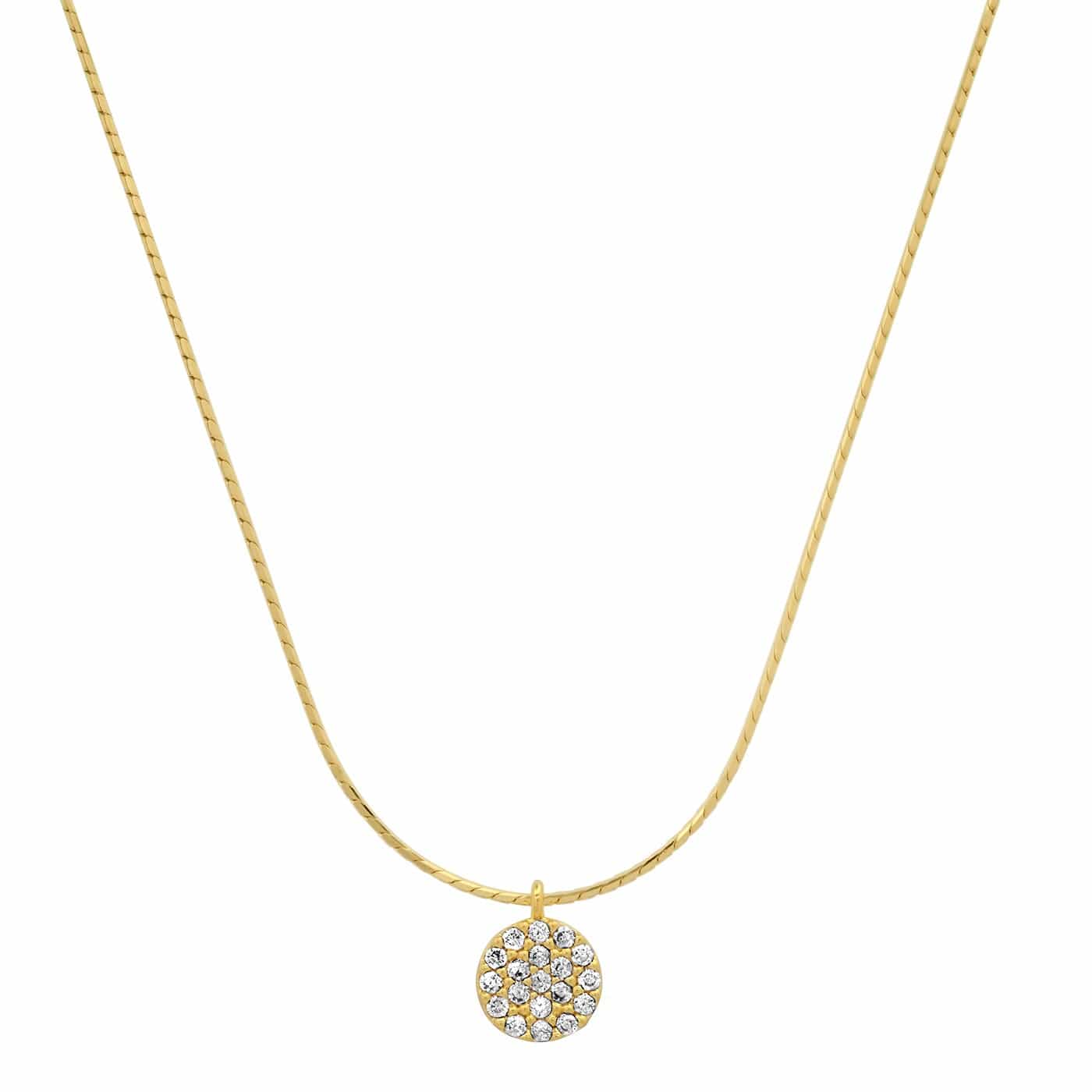 TAI JEWELRY | Gold Vermeil Snake Chain with Pave CZ Disc | Necklace |