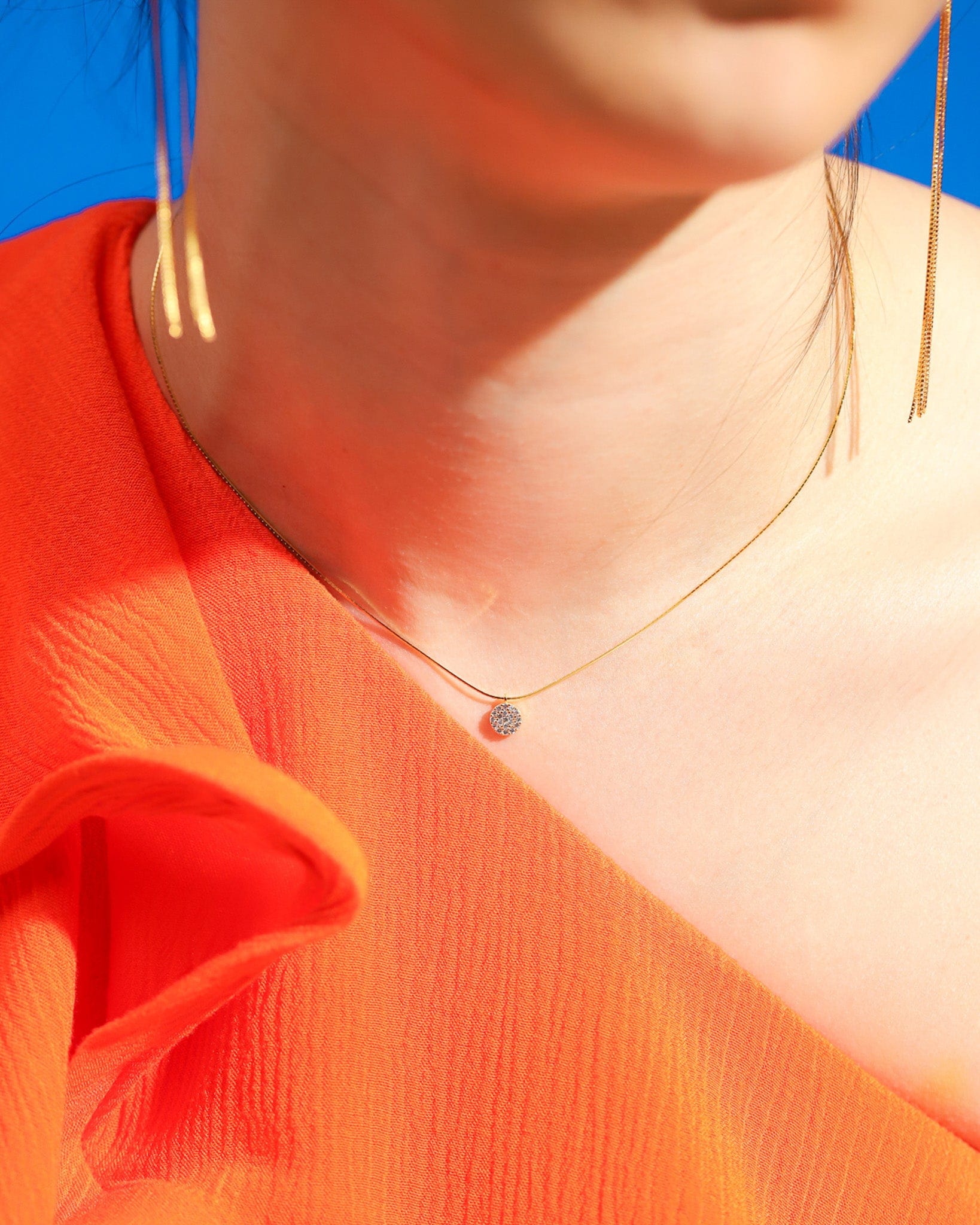 TAI JEWELRY | Gold Vermeil Snake Chain with Pave CZ Disc | Necklace |