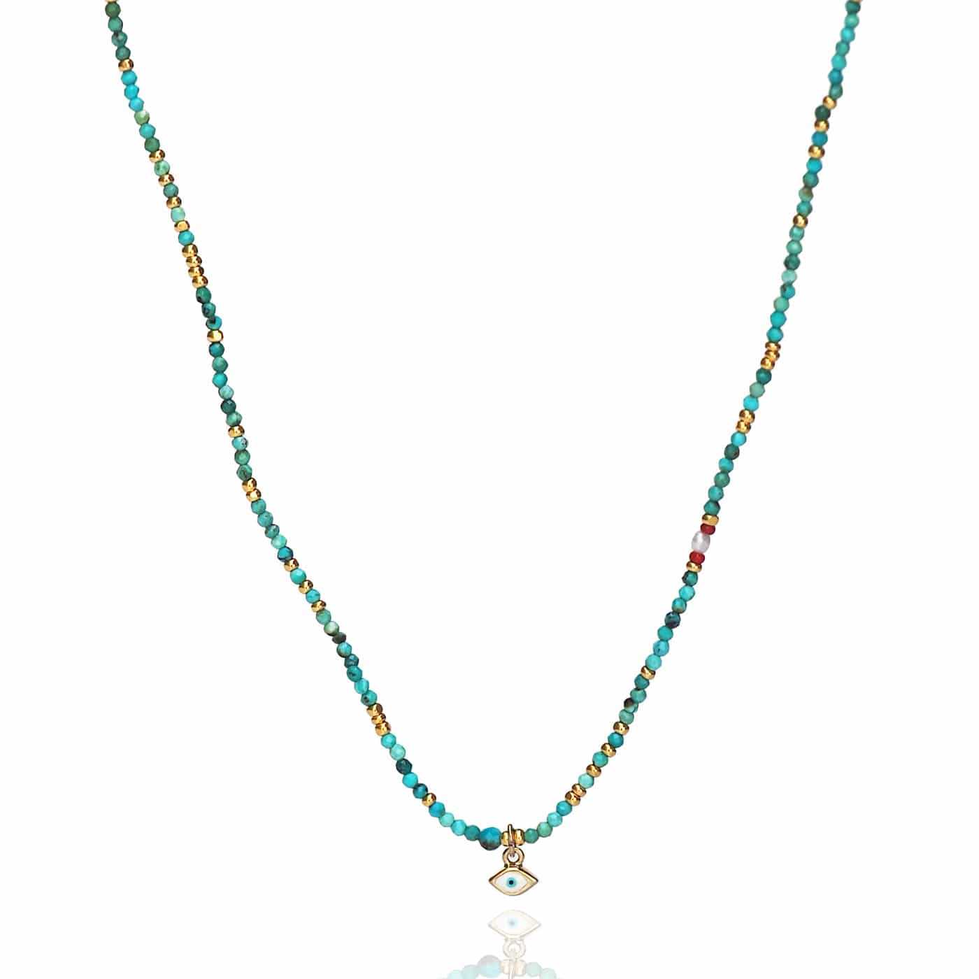 TAI JEWELRY Handmade Turquoise Beaded Necklace With Evil Eye Dangle