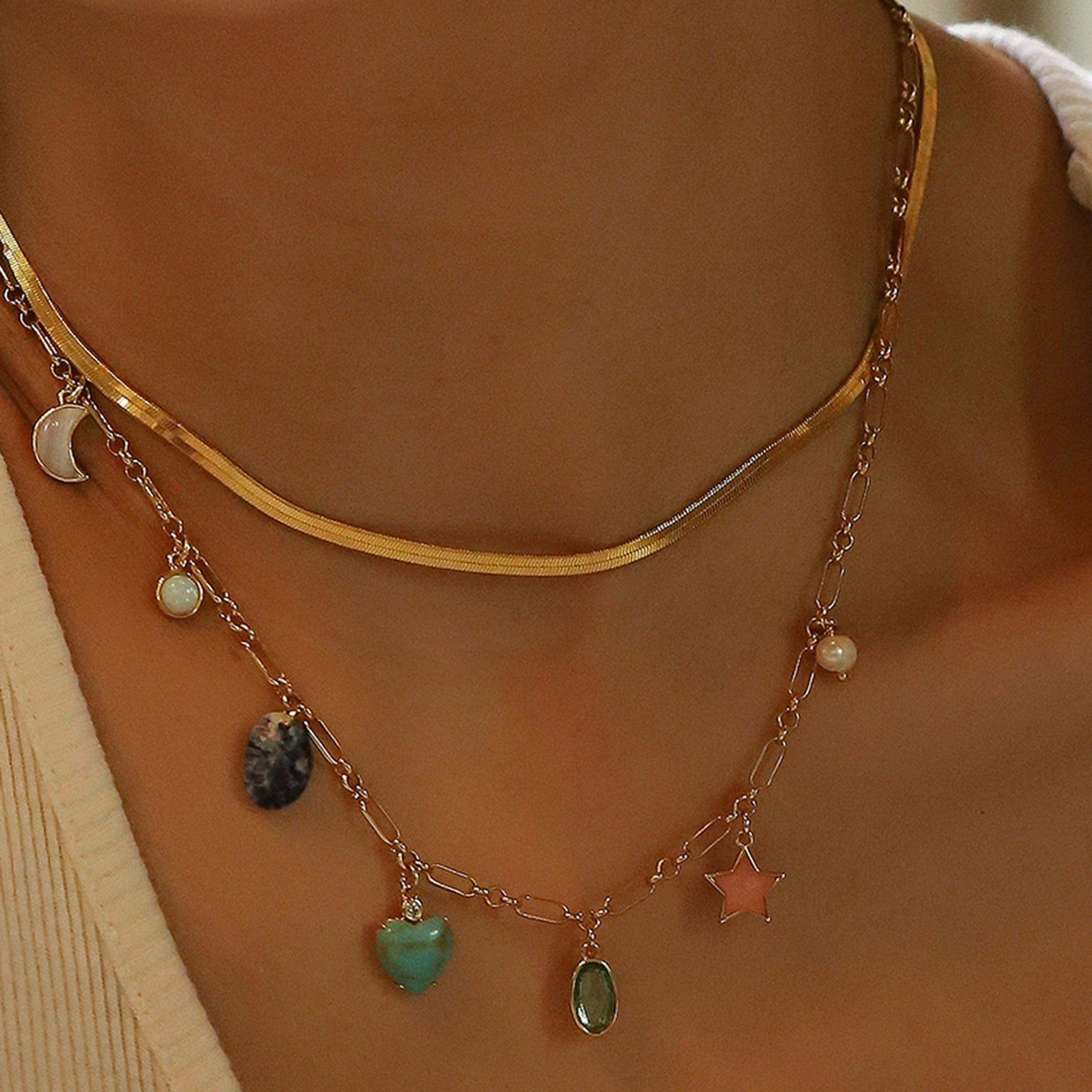 TAI JEWELRY Necklace Heart and Moon Charm Necklace