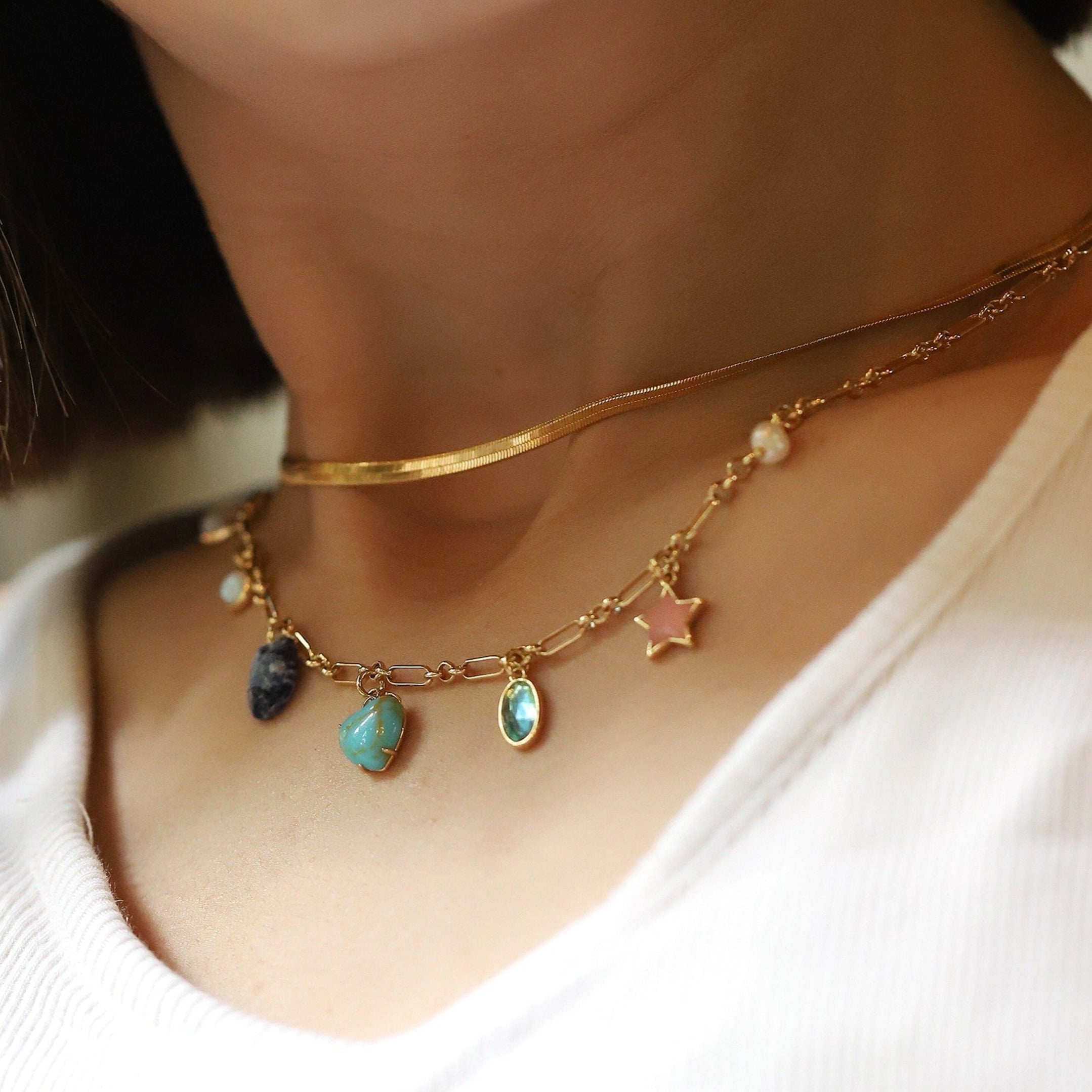 TAI JEWELRY Necklace Heart and Moon Charm Necklace