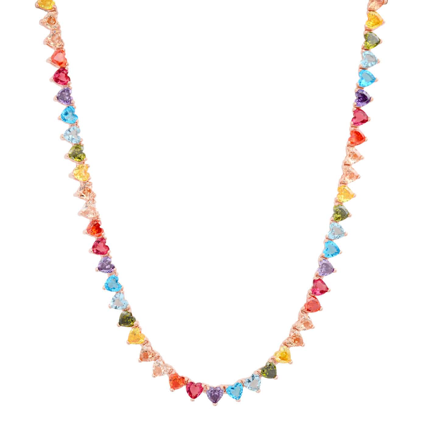 TAI JEWELRY Necklace Heart Shaped Rainbow Tennis Necklace