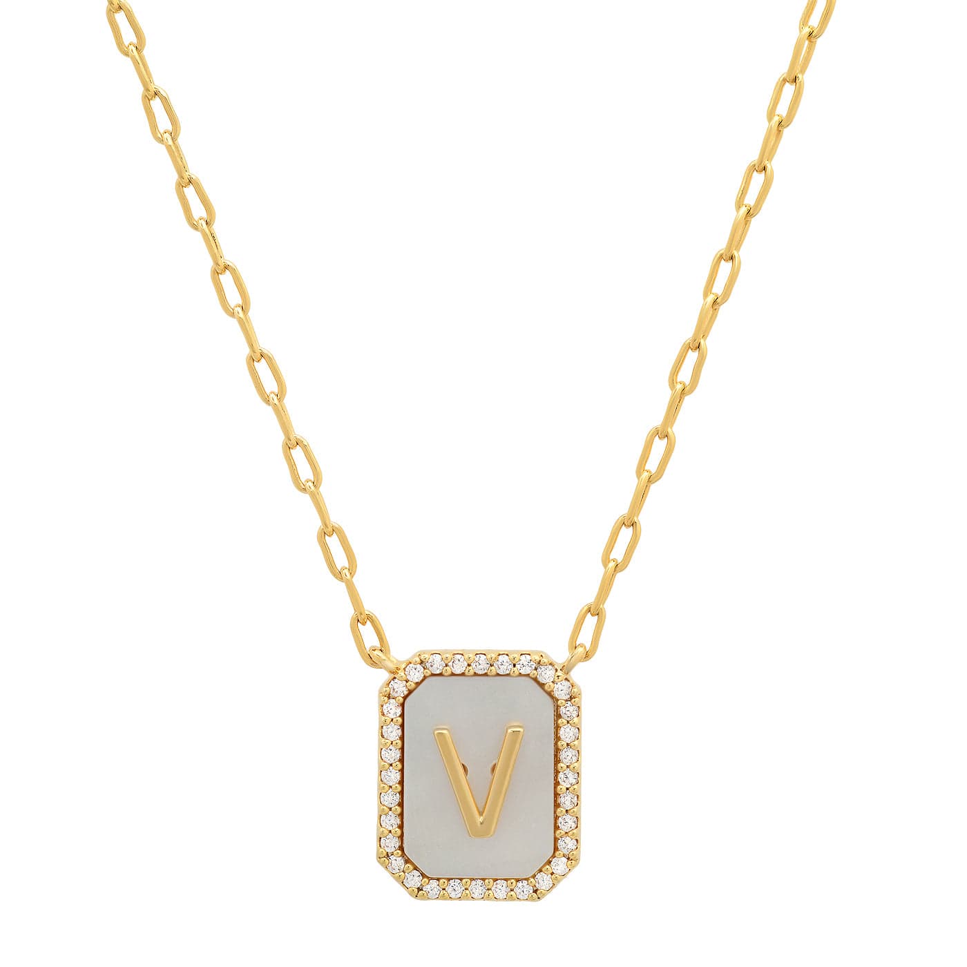 TAI JEWELRY Necklace V Mother Of Pearl Monogram Necklace