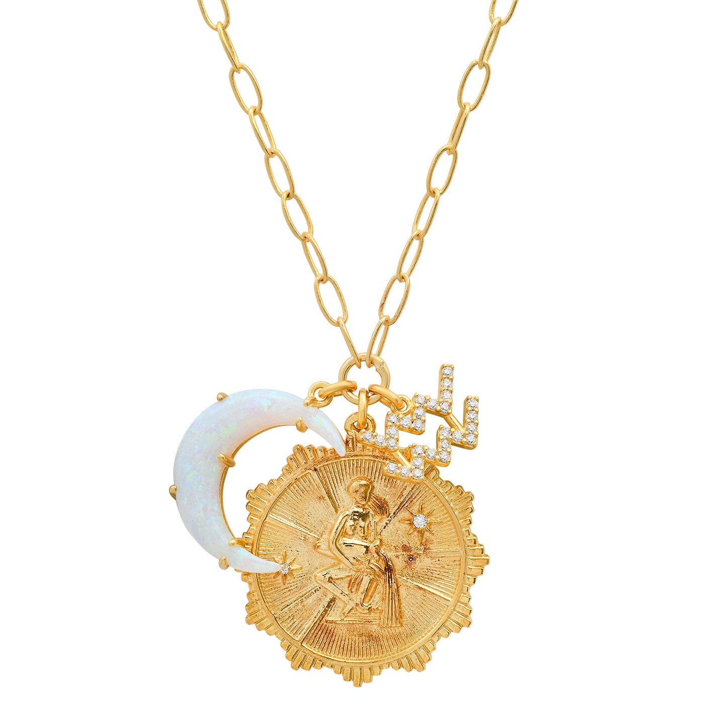 TAI JEWELRY | Opal Crescent Zodiac Charm Pendant Necklace | Necklace |