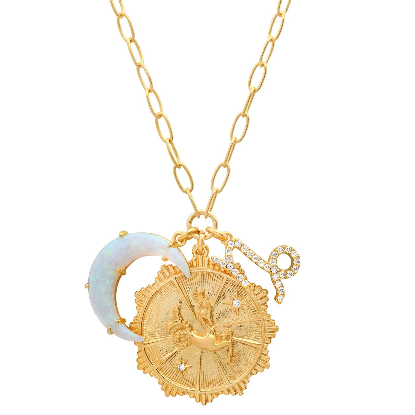 TAI JEWELRY | Opal Crescent Zodiac Charm Pendant Necklace | Necklace |