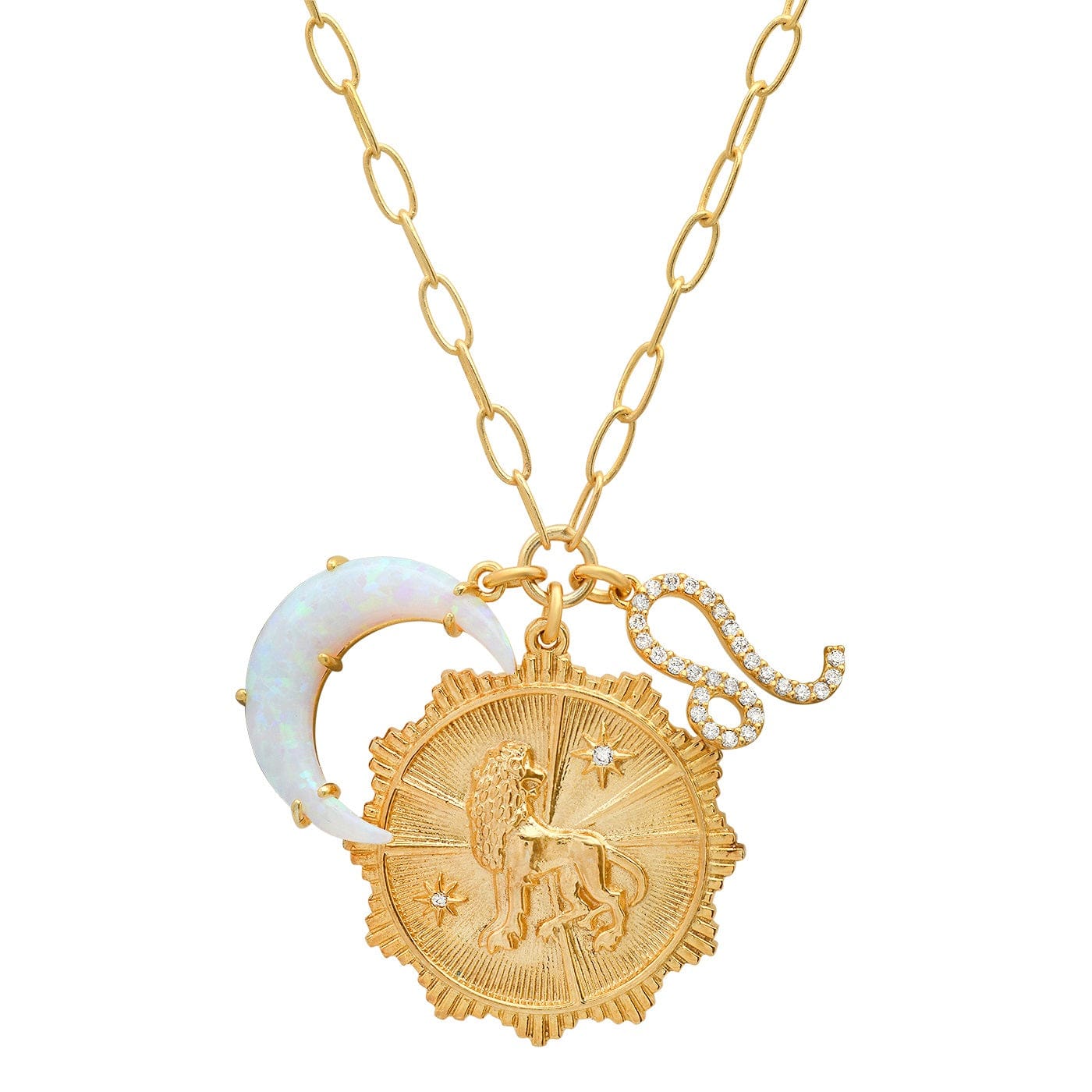 TAI JEWELRY | Opal Crescent Zodiac Charm Pendant Necklace | Necklace |